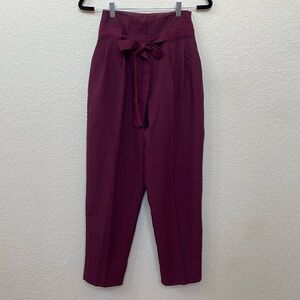 ASOS Paper Bag Waist Pants - Maroon - Size 2